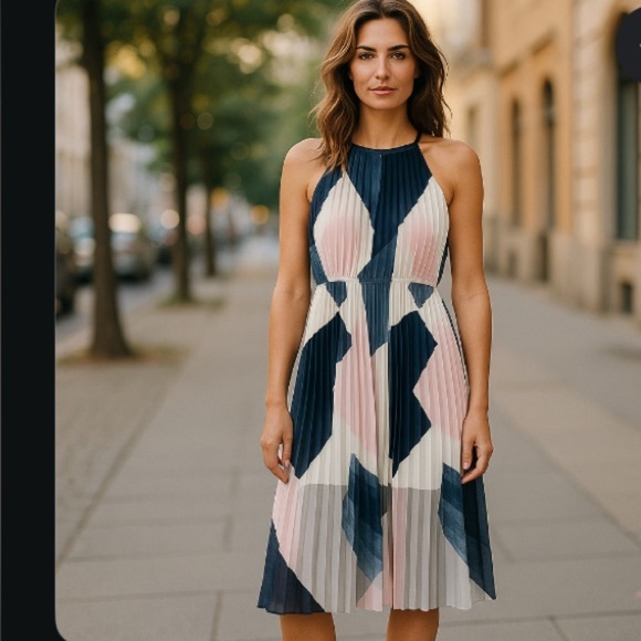 Banana Republic Dresses & Skirts - Womens Banana Republic Pleated Geometric Print Midi Dress Size 0